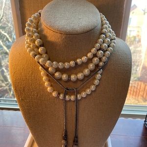 Stella&Dot pearl and hematite chain lariat
